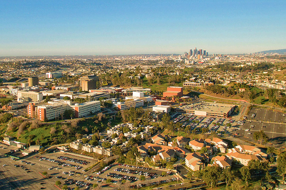 Aerial view of Cal State LA campus and Jesse Owens Stadium